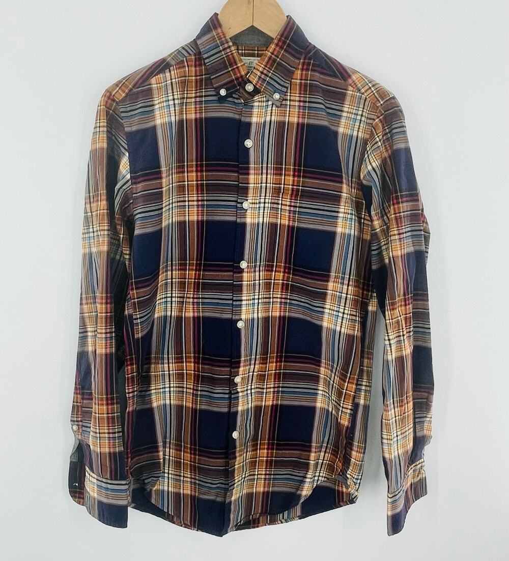 J.CREW Plaid Brown and Blue Button Down Long Sleeve Shirt XS